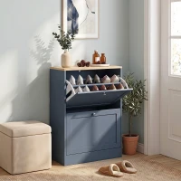 HOMCOM Slim Shoe Storage Cabinet, Modern Shoe Cabinet with 2 Flip Drawers and Adjustable Shelves for 8-12 Pairs, Blue(m-10)