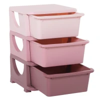 Qaba 3 Tier Kids Toy Organizer and Storage Bins with 3 Plastic Drawers, Pink(m-2)