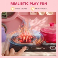 Qaba Kids Kitchen Playset, Play Kitchen with Lights, Sounds, Circulating Water Sink, Storage, 33 PCS for 3-6 Years, Pink(m-5)