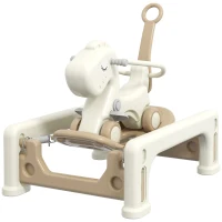Qaba 5 in 1 Rocking Horse for Toddlers 1-6 Years with Balance Board, Push Handle, 4 Smooth Wheels(m-2)