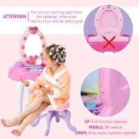 Qaba Kids Vanity Table and Chair Beauty Pretend Play Set with Mirror Lights Sounds & Pretend Beauty Makeup Accessories for Girls 3+ Years Old(m-6)