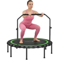 Soozier 48" Rebounder Trampoline for Adults, Foldable Mini Trampoline with Adjustable Handle Bar for Indoor Outdoor, Green(m-11)