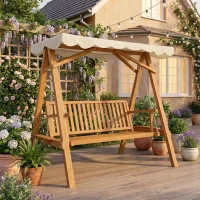 Outsunny 80" Patio Swing Chair with Canopy Outdoor Wooden Swing Bench Hammock for Garden, Poolside, Backyard(m-10)