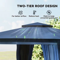 Outsunny 10' x 12' Outdoor Patio Gazebo, Soft Top Gazebo Canopy Shelter with Curtains, Netting, Steel Frame, Hooks, Blue(m-4)