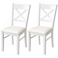 HOMCOM Dining Chairs Set of 2, Upholstered Kitchen Chairs with Rubberwood Frame, Padded Seat and X-Back, White
