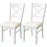 HOMCOM Dining Chairs Set of 2, Upholstered Kitchen Chairs with Rubberwood Frame, Padded Seat and X-Back, White(m-1)