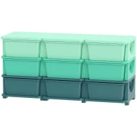 Qaba 3 Tier Kids Storage Organizer with 9 Drawers for Bedroom, Nursery, Kindergarten, Living Room, Boys and Girls, Green(m-1)