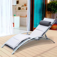 Outsunny Patio Reclining Chaise Lounge with Cushion and Padded Pillow Grey(m-1)