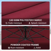 Outsunny 10' Deluxe Patio Umbrella, Outdoor Market Parasol, Banana Hanging Offset Sunshade with Crank, Cross Base, Wine Red(m-7)