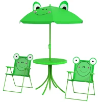 Outsunny Kids Folding Picnic Table and Chair Set Pattern Outdoor Garden Patio Backyard with Removable & Height Adjustable Sun Umbrella Green(m-11)
