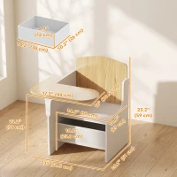 Qaba Kids Table and Chair Set, Children Desk and Chair with Storage Bin for Playing, Reading, Painting, for Ages 3-5, White(m-3)