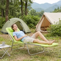 Outsunny Outdoor Lounge Chair, Portable Adjustable Reclining Seat Folding Chaise Lounge Patio Camping Beach Tanning Chair Bed with Pillow, Light Green(m-10)