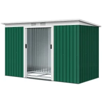 Outsunny 9' x 4' Metal Outdoor Storage Shed, Tool House with Double Lockable Doors for Backyard, Patio, Lawn, Garage, Dark Green(m-11)