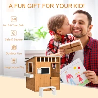 Outsunny Wooden Outdoor Playhouse for Kids with Working Door, Windows, Mailbox, Bench, Flowers Box and Blackboard, Yellow(m-4)