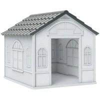 PawHut Pet House Water Resistant Puppy Shelter with Door for Indoor Outdoor, Easy to Assemble, for Small/Medium Dogs, Gray(m-1)