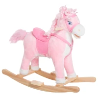 Qaba Kids Plush Rocking Horse Child Ride On Toy Rocker with Realistic Sounds Pink(m-2)