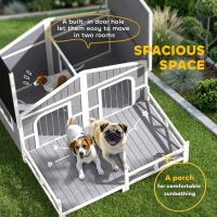 PawHut Dog House Outdoor, Wooden Dog Kennel Weatherproof with Porch, Openable Roof, Removable Bottom, Elevated Floor, Double Room for 2 Small to Medium Breeds, Gray(m-4)