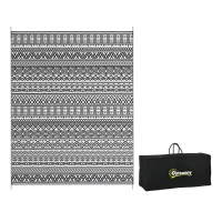 Outsunny Reversible Outdoor Rug Carpet RV Camping Rugs with Carry Bag, 8' x 10', Gray & Cream White Boho(m-11)