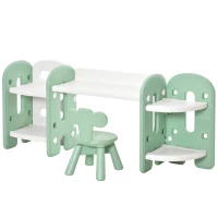 Qaba Kids Table and Chair Set, Activity Desk with Bookshelf & Storage for Study, Activities, Arts, or Crafts, Green and White(m-1)