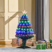 HOMCOM 3ft Tall Douglas Fir Pre-Lit Artificial Christmas Tree with Realistic Branches, 90 Multi-Color LED Lights, Fiber Optics and 90 Tips(m-2)