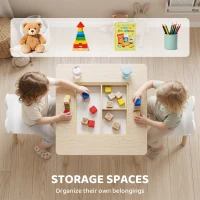 Qaba 3 Piece Kids Table and Chair Set with Convertible Desk with Storage, 3 in 1 Toddler Table and Chair Set for Nursery(m-6)