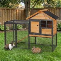 PawHut Outdoor Rabbit Cage Elevated Pet House w/ Slide-Out Tray, Natural Wood & Black(m-16)