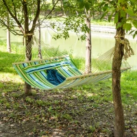 Outsunny 83" Patio Double Hammock, Wide Outdoor Hammock Bed Striped Fits 2 People Sunbed Camping hang Sleep w/ Pillow, White Stripe(m-8)