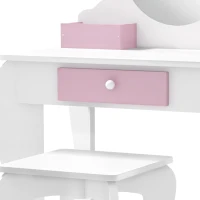 Qaba Kids Makeup Vanity Set with Stool, Mirror, Drawer, Storage Boxes, Unicorn Design, White(m-12)