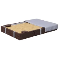 Qaba Kids Sandbox with Cover, 4 Corner Seats, Bottom Liner for Backyard, Garden, Outdoor, 73" x 47" x 9", Dark Brown(m-2)