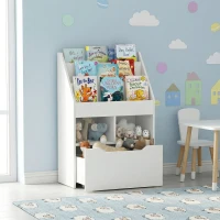 HOMCOM Kids Bookshelf Bookcase, Montessori-Inspired 4 Tier Large Capacity Rack Organizer with Moveable Drawer for Books for Reading Nook, Classroom, Bedroom, Playroom, White(m-8)
