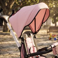 Qaba 6 in 1 Kids Tricycle with Adjustable Push Handle, Removable Canopy, Reversible Seat, for 1-5 Years, Pink(m-9)