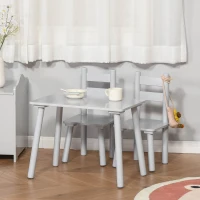 Qaba Kids Wooden Table and Chair Set, Play Activity Table for Arts, Crafts, Dinning, and Reading for Toddlers Age 2 to 5, Grey(m-8)