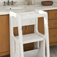 Qaba Toddler Kitchen Helper 2 Step Stool with Adjustable Height Platform and Safety Rail, White(m-9)