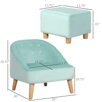 Qaba Kids Sofa Set, Toddler Chair, Sofa & Ottoman for Bedroom, Playroom, Children's Couch for 3-5 Years, Blue(m-3)