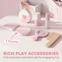 Qaba Kids Vanity Set, Makeup Vanity Table with Lights, Mirror, Stool, 7Pcs Accessories, Pretend Play Set for 3-8 Years, Pink(m-5)