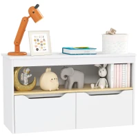 Qaba Kids Bookshelf with 2 Drawers, Large Tabletop, Shelf, for Nursery, Kids Room, Bedroom, Living Room, White(m-9)