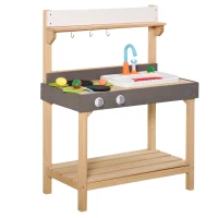 Outsunny Kids Kitchen, Playset Game with Sink, Running Water, Vegetable, Dish for 3-7 Years Old(m-11)