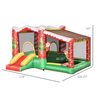 Outsunny 3-in-1 Kids Inflatable Bounce House Christmas Jumping Castle with Christmas Tree Pattern, Includes Trampoline, Pool, Slide, Carry Bag, Repair Patches and Air Blower(m-4)