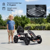 Aosom Kids Pedal Go Kart, Outdoor Ride on Toys with Adjustable Seat, Sharp Handling, Handbrake, 4 Non-Slip Rubber Wheels for Boys & Girls Aged 5-12 Years Old, Black(m-3)
