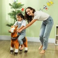 Qaba Ride on Horse, Plush Riding Pony for Ages 3-5, Walking Horse Animal with Wheels Neighing for Active Play, Brown(m-2)