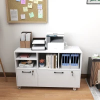 HOMCOM File Cabinet, 2 Drawer Mobile Lateral Filing Cabinet Printer Stand with Lock, Charging Station, Hanging Bars, White(m-8)