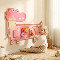 Qaba Busy Board Panels wall mounted Montessori Sensory Toys dinosaur center 87 x 52 x 5.5 cm Pink(m-1)