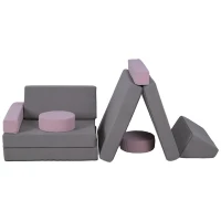 Qaba 12-Piece Modular Kids Play Couch Building Fort for Playroom Bedroom, Convertible Kids Sofa, Grey(m-2)