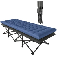 Outsunny Camping Cot with Soft Pad, 32" Extra Wide Folding Cots with Non-Slip Feet and Carry Bag, Blue(m-9)