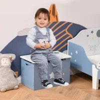 Qaba Kids Toy Storage Box, Organizer Chest with Gas Stay Bar Seating Bench, Blue(m-8)