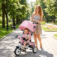 Qaba 6 in 1 Tricycle for Toddler 1-5 Years with Parent-Push Handle, Pink(m-1)