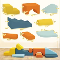 Qaba 9-Piece Soft Play Set, Kids Soft Play Foam Blocks with Detachable Cover for Climbing and Crawling, Multicolored(m-3)