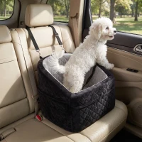 PawHut Dog Car Seat, Dog Booster Car Seat Washable with Adjustable Safety Leash, Storage Pockets for Small Under 10kg, Grey(m-1)