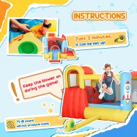 Outsunny Bounce Castle Inflatable Trampoline Slide Pool Rocket Design 11.14' x 9.18' x 6.06'(m-7)