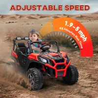 Qaba 2 Seater 24V Kids Electric Car w/ Remote Control, 3 Speed, LED Lights, Music, Horn, Spring Suspension, Slow Start, Red(m-7)